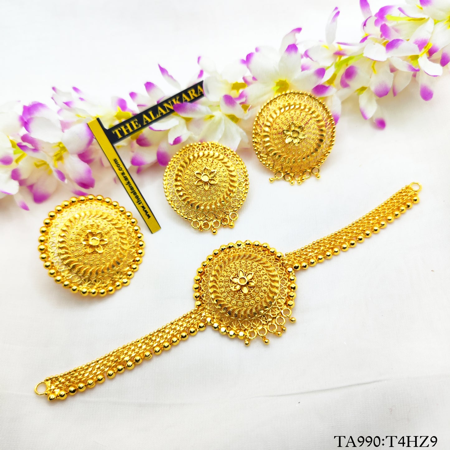 Pasha Motive Traditional Gold Plated Choker Necklace With Earrings and Rings Combo