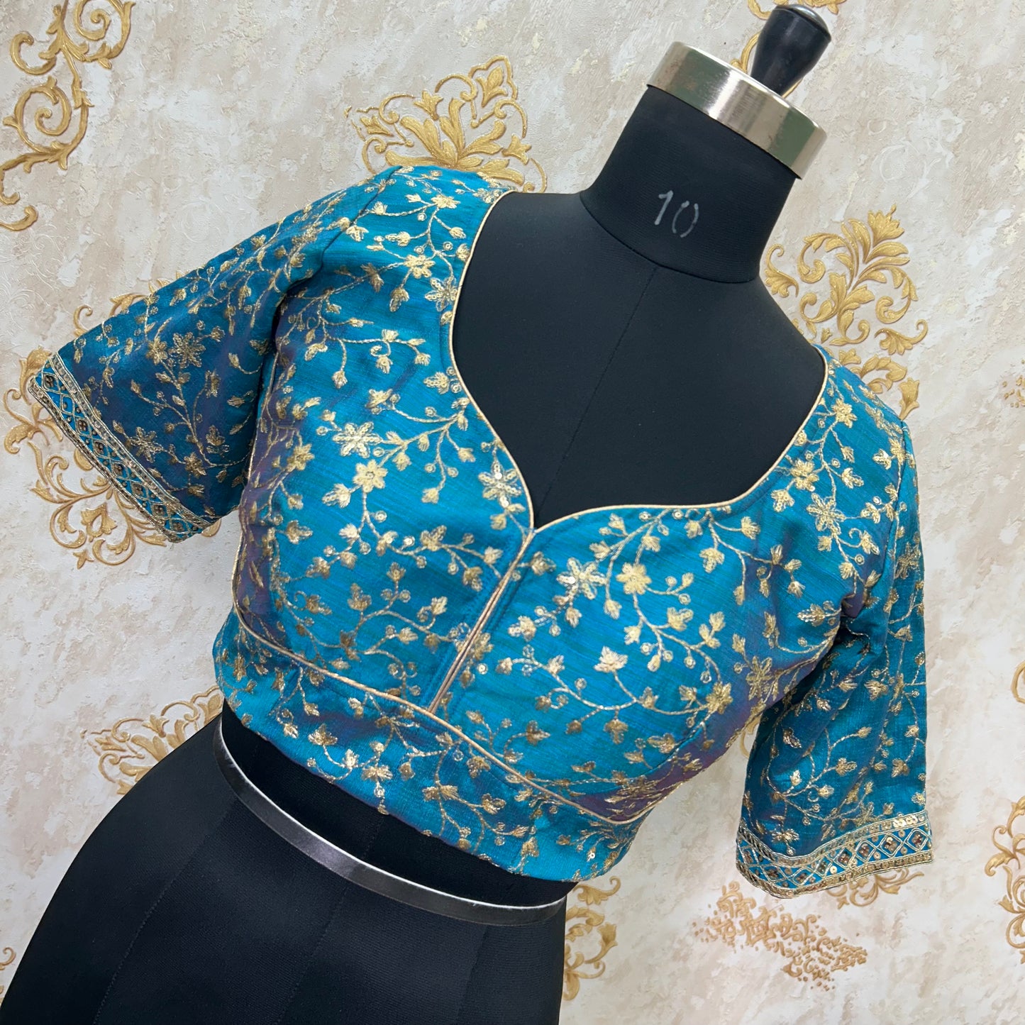 Cerulean Blue Dupiyan Silk Jaal Embroidery Designer Blouse