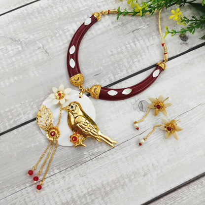 Gold Plated Parrot Design Shell Work Pola Necklace – THE ALANKARA