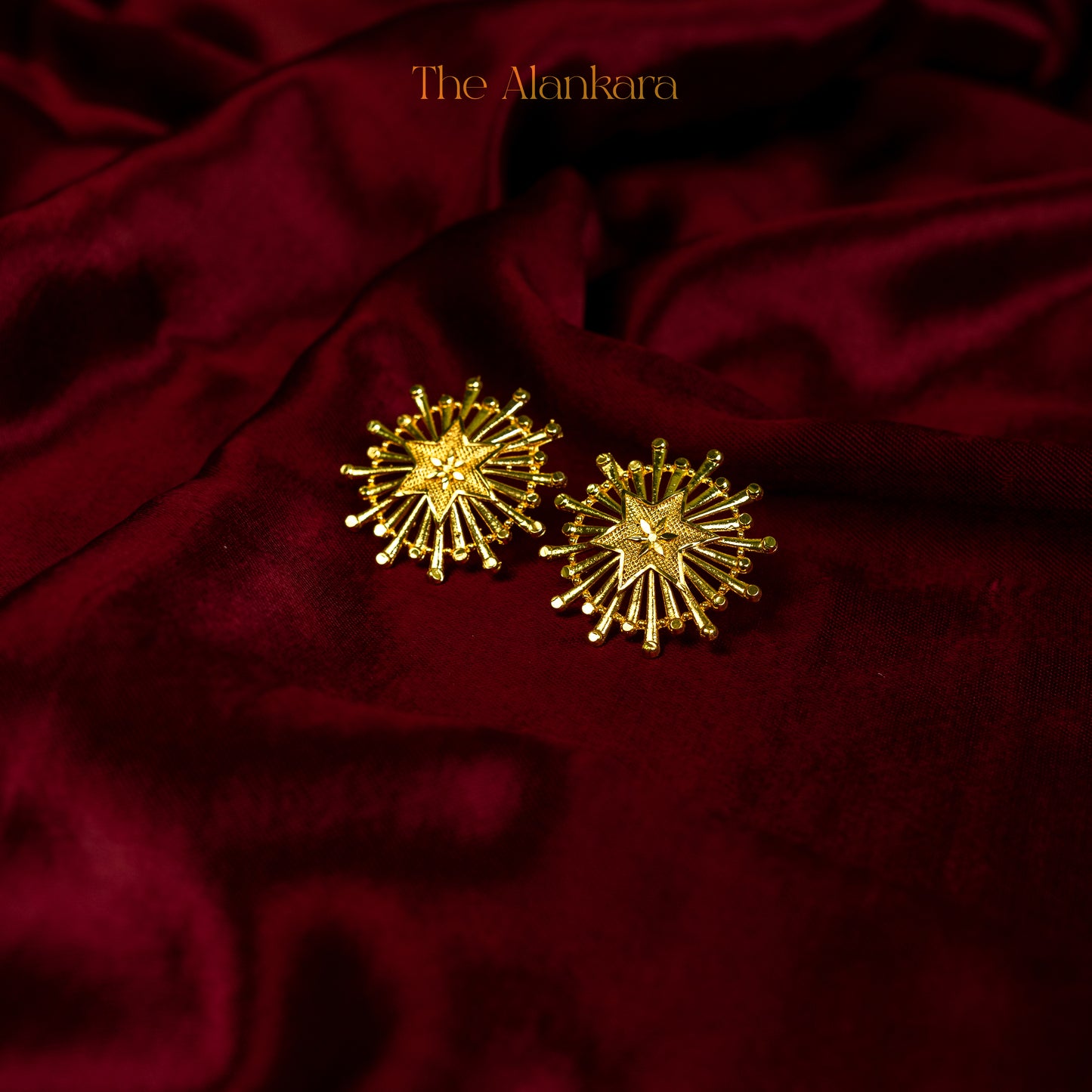 Gold Plated Sun Design Small Traditional Stud Earring or Surjo Kanpasha