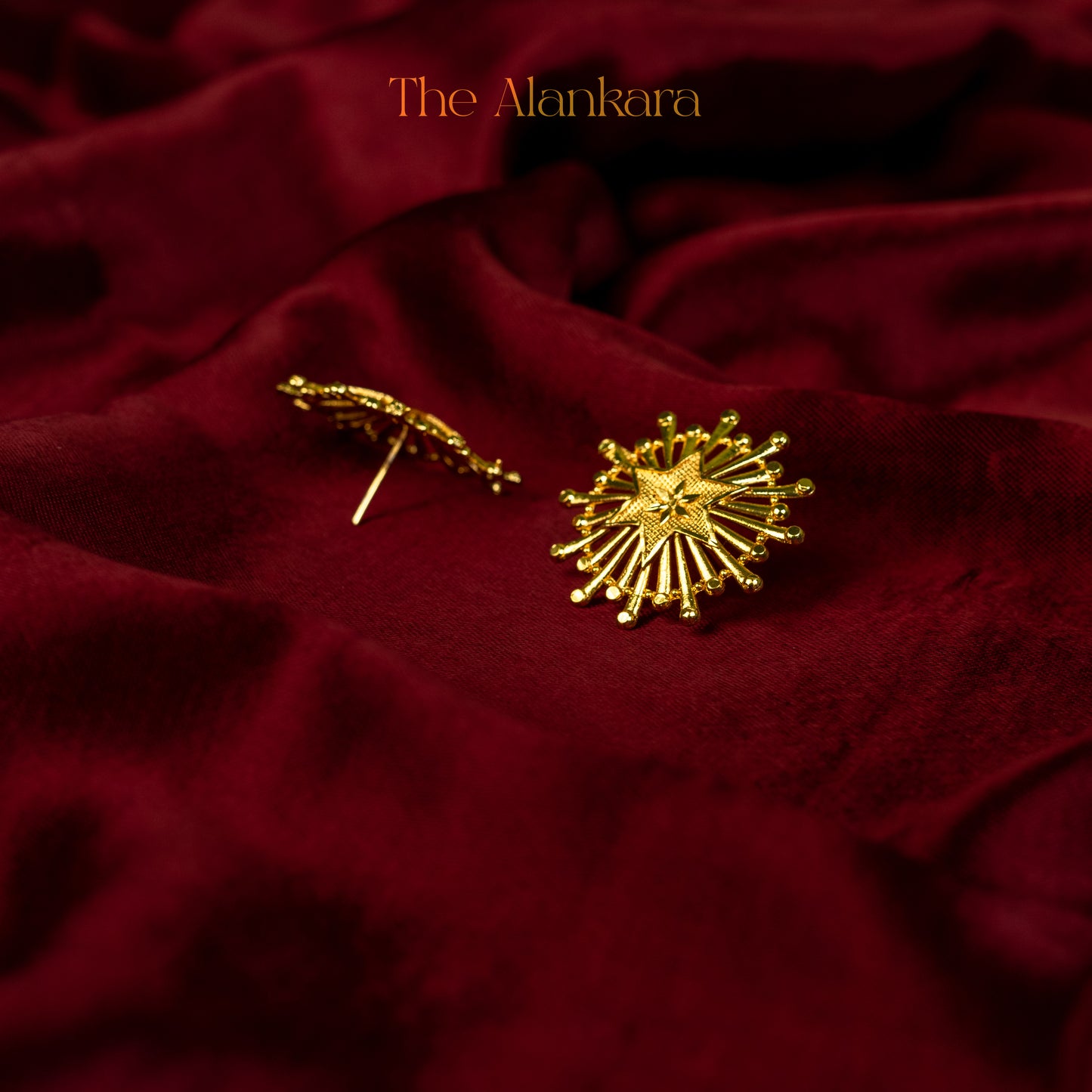 Gold Plated Sun Design Small Traditional Stud Earring or Surjo Kanpasha