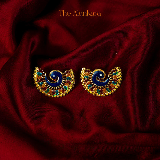 Gold Plated Meenakari Peacock Design Stud Earrings or Moyur Kanpasha