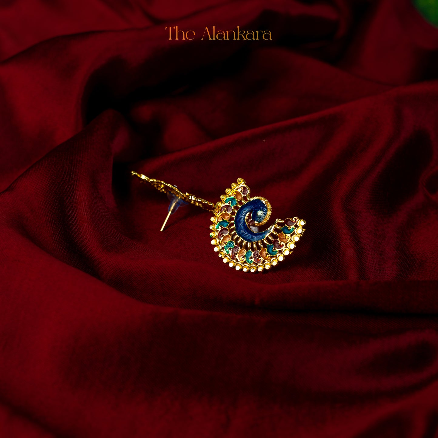 Gold Plated Meenakari Peacock Design Stud Earrings or Moyur Kanpasha