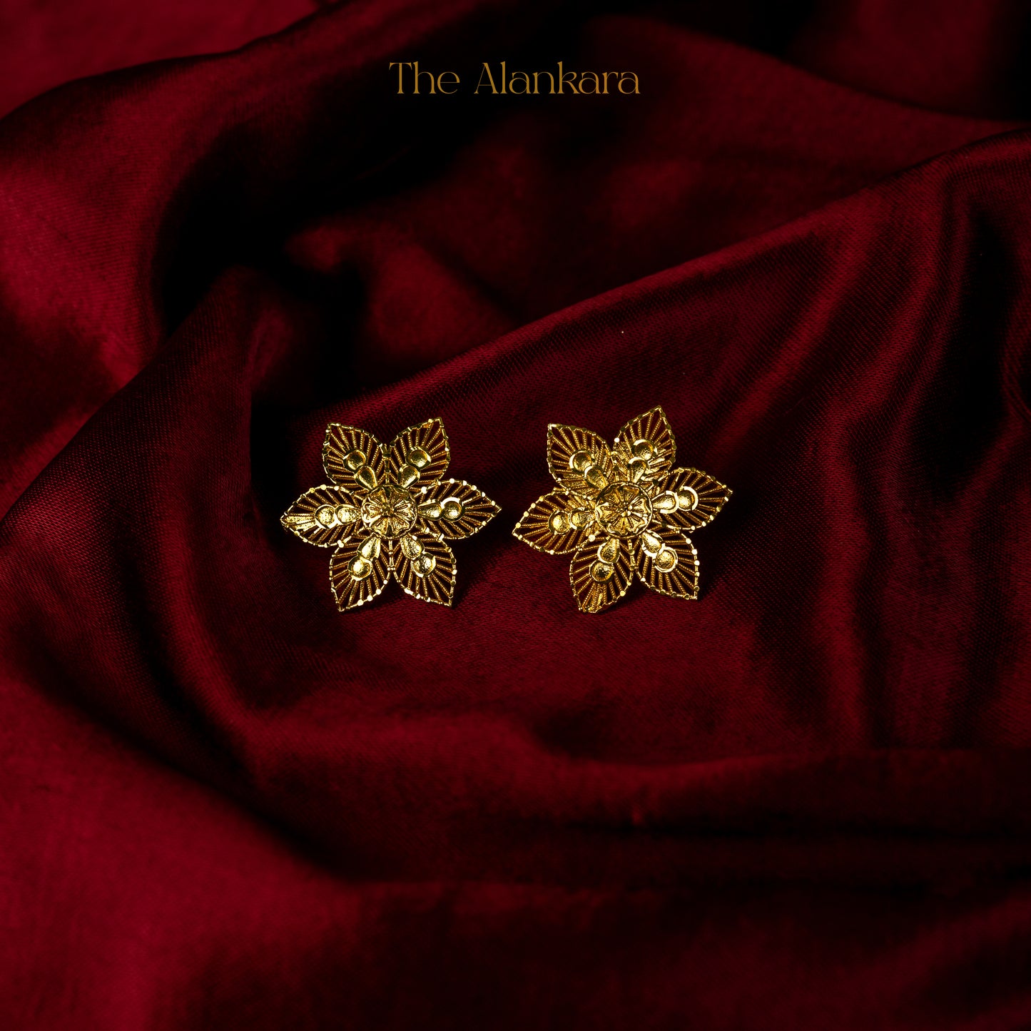 Gold Plated Traditional Flower Worked Stud Earrings or Kanpasha