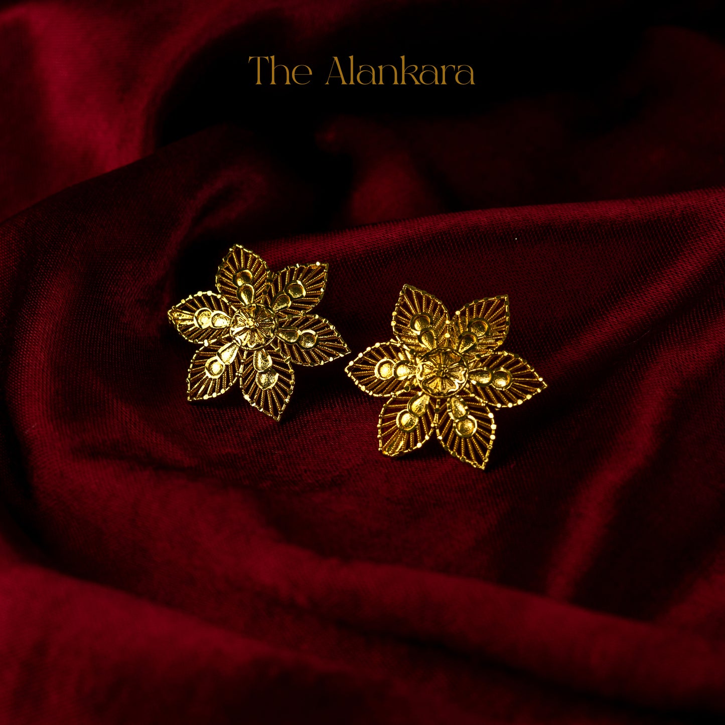 Gold Plated Traditional Flower Worked Stud Earrings or Kanpasha