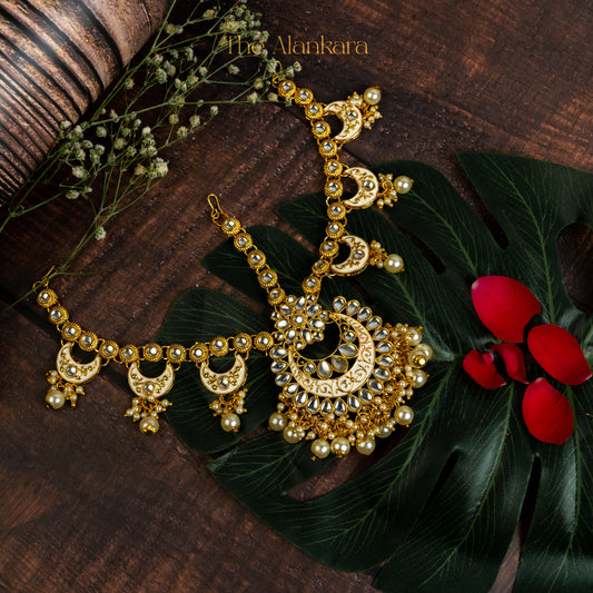 Rajwadi Bridal Polki Embellished Kundan Maangtikka Mathapatti