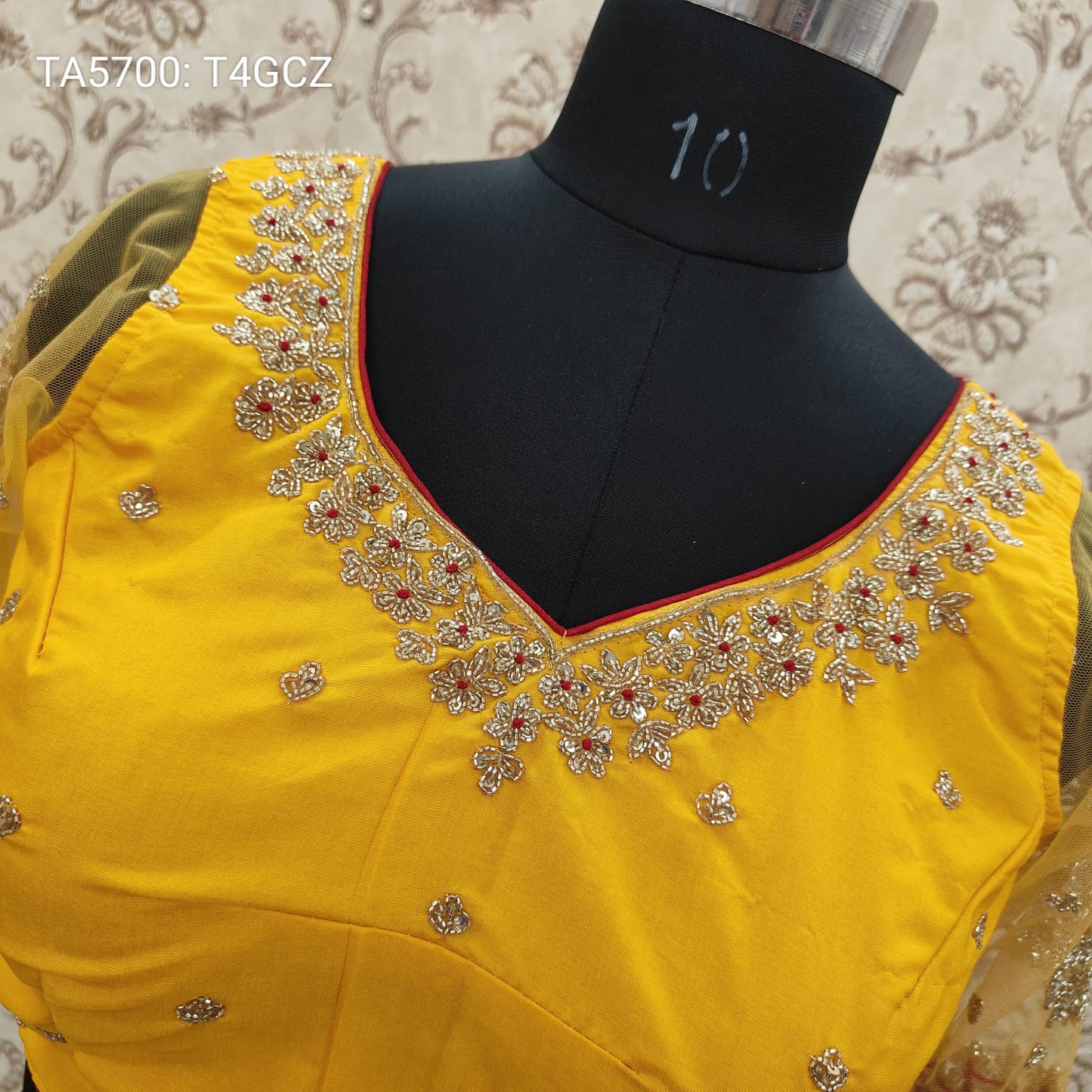 Yellow Katan Silk with Zardosi All Over Boota and Heavy Hand Work on Net designer Blouse