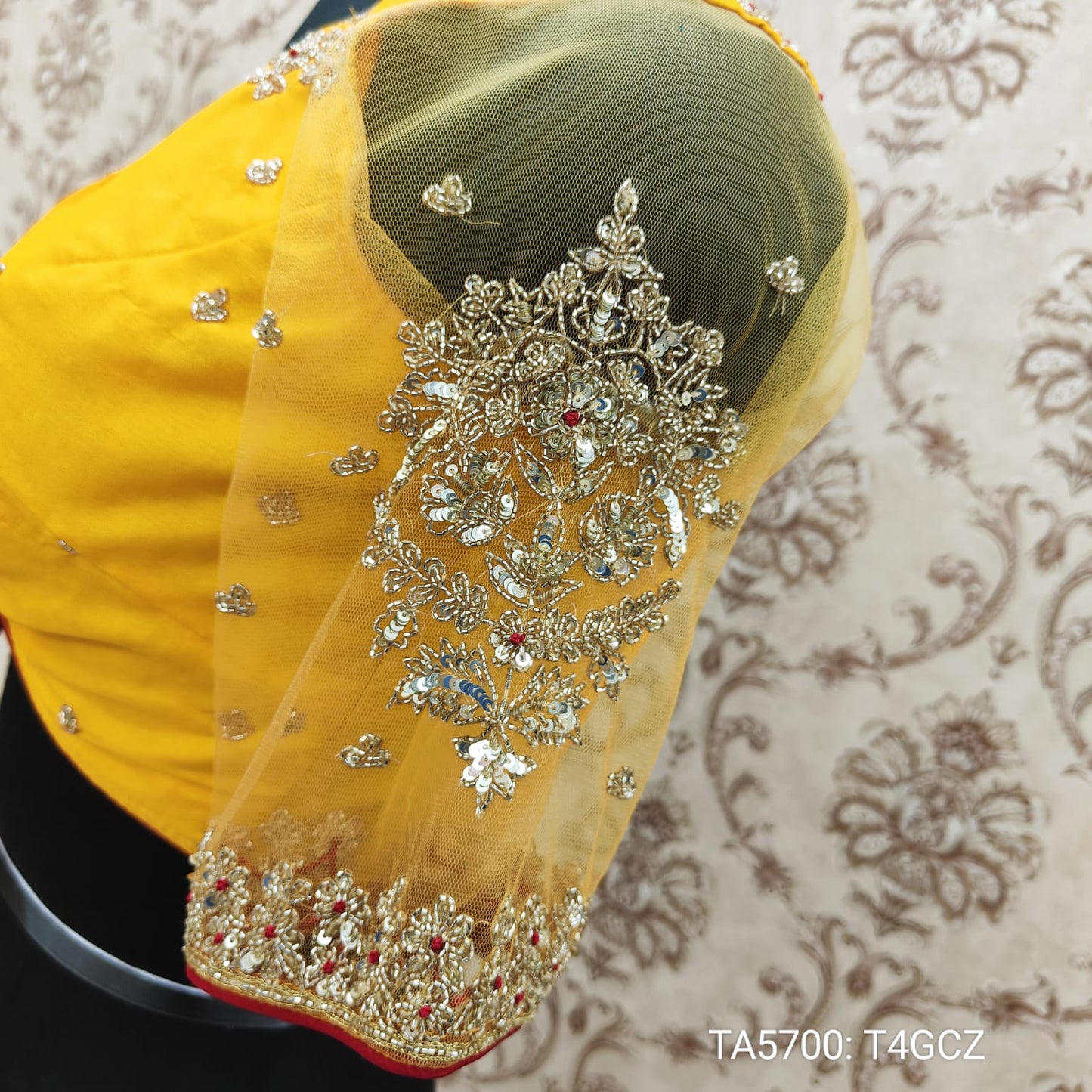 Yellow Katan Silk with Zardosi All Over Boota and Heavy Hand Work on Net designer Blouse