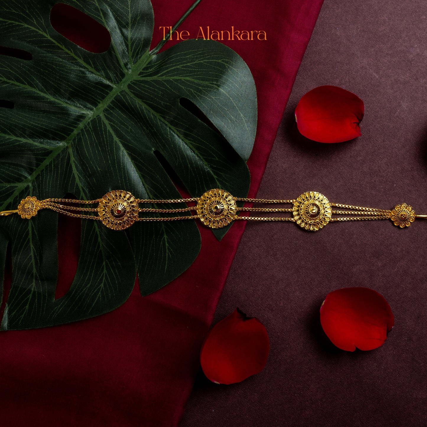 Gold Plated Round Teardrop Pattern Shish Patti - Mangtika