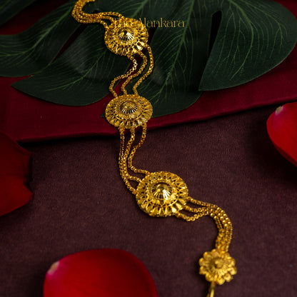 Gold Plated Round Teardrop Pattern Shish Patti - Mangtika